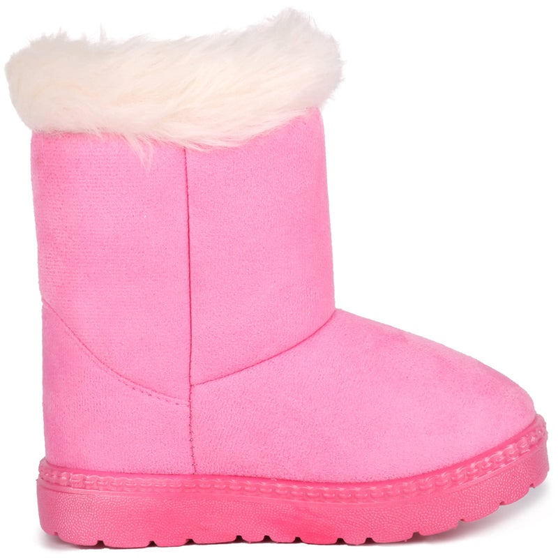 Femizee Toddler Girls Boots Warm Winter Snow Boots for Kid Boys Flat Button Size 5 Toddler,Pink 21 - Image 4